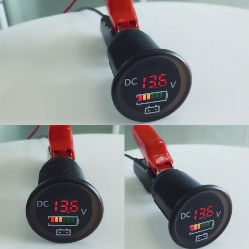 Dc 12v/24v bilbåt voltmeter batteri skjerm  ip67 vanntett ledet spenningsmåler