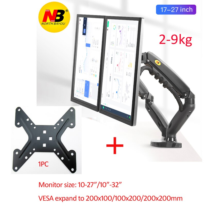 20 NB F160 gas spring Ergonomic 10"-27" dual monitor stand on desk 2-9kg dual arms 360 rotate USB3.0 Computer holder: F160N-A1
