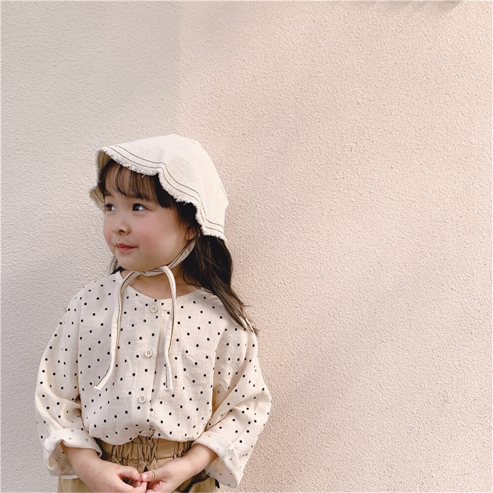 Koreaanse stijl schattige stippen enkelrijs shirts voor meisjes katoen 2 kleuren casual shirt kleding  aa4625