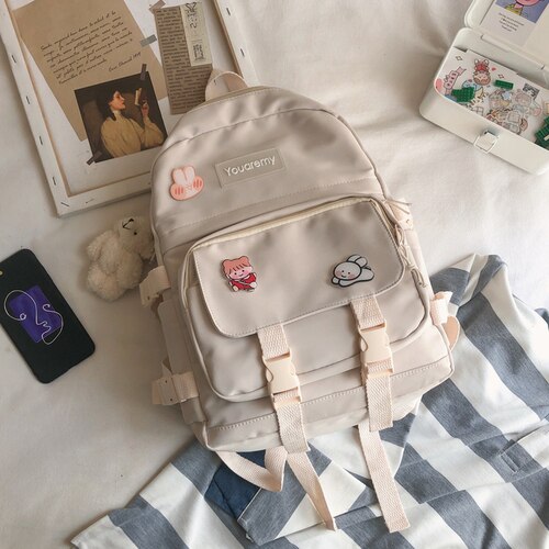 Femminile Rosa Carino Zaino Donne di Scuola di Nylon Impermeabile Zaini per Ragazzi di Grande Capacità Zainetto Harajuku 2020 Nuovo Bookbags: white with toy