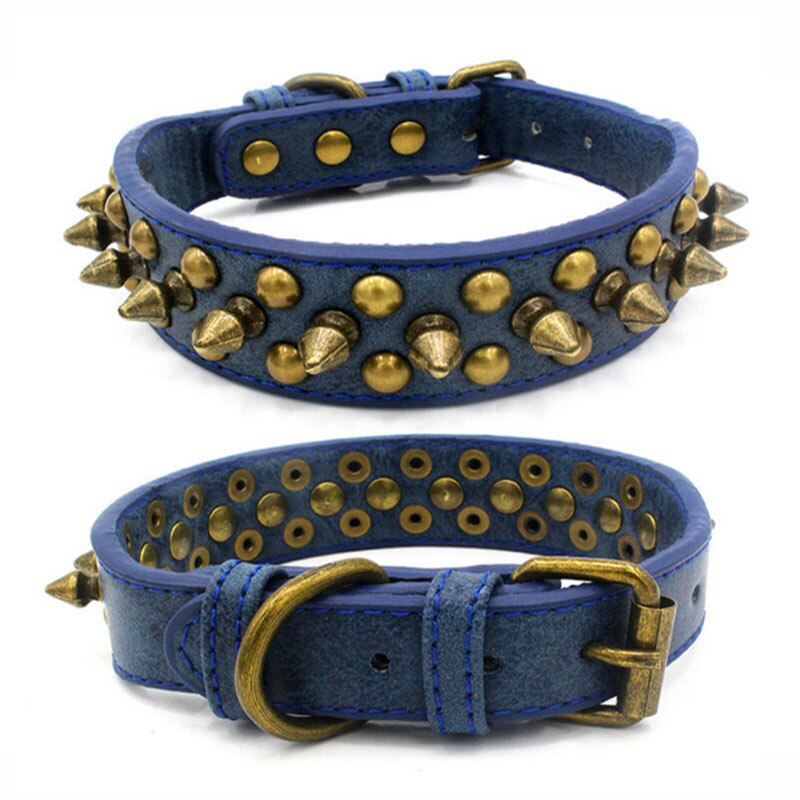 Franse Bulldog Pitbull Honden Kraag Retro Golden Rivet Bezaaid Lederen Huisdier Kraag Voor Kleine Medium Grote Honden Spiked Neck Strap: B / M