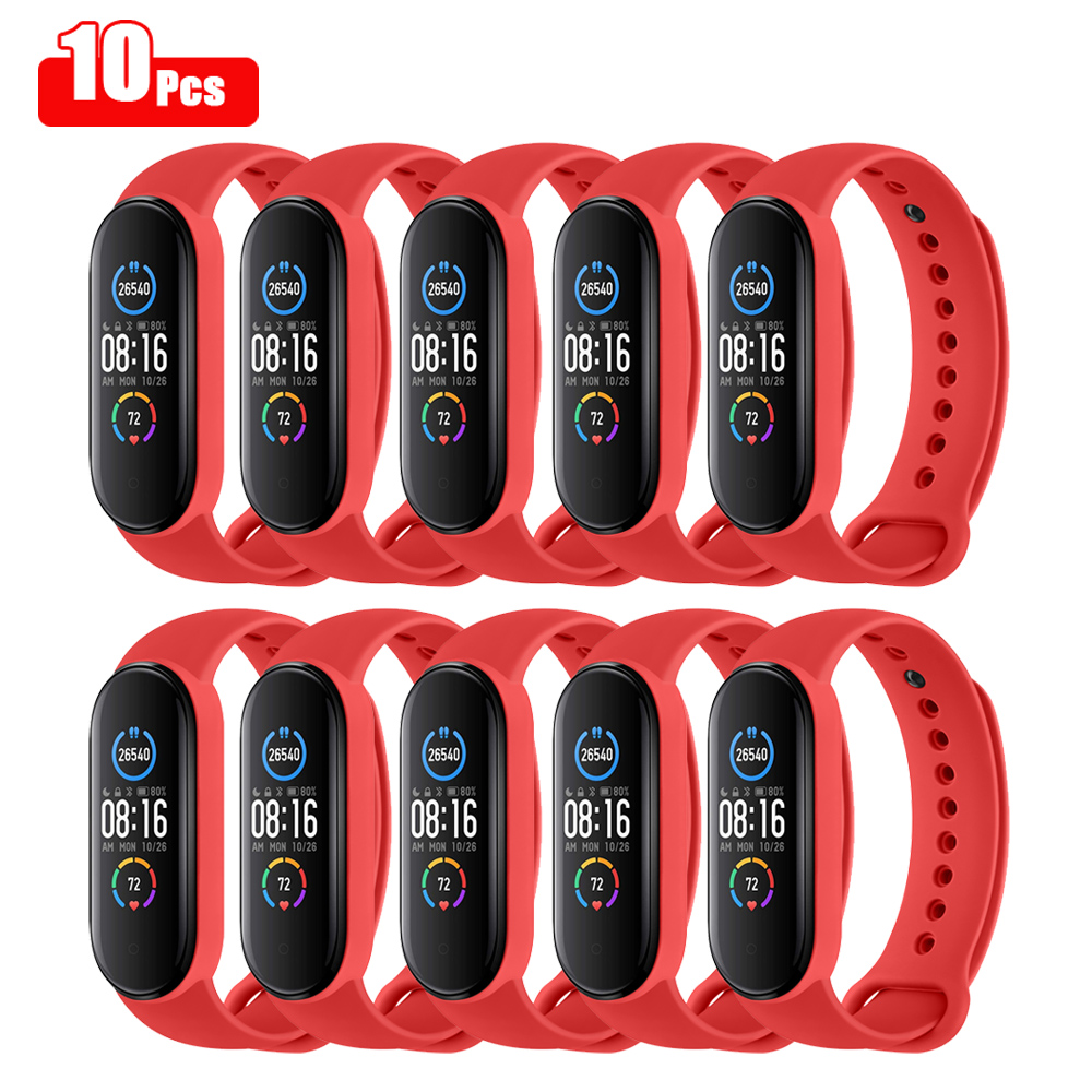 Bracelet de rechange en Silicone pour Xiaomi Mi Band 6 5 4 3, 10 pièces/paquet, accessoires: 10pcs Red / For Mi Band 5 6