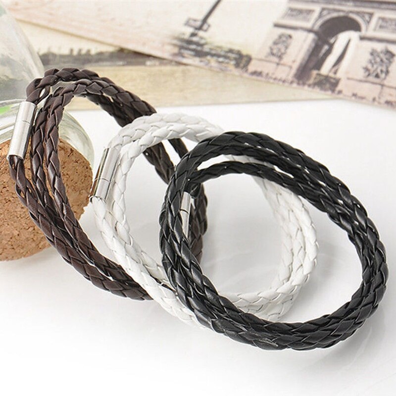 1 stück Leder Multi Schichten Charme Armband Für Frau Und Mann Schwarz Weiß Bronze Webte Stricken Lange Armband Schmuck