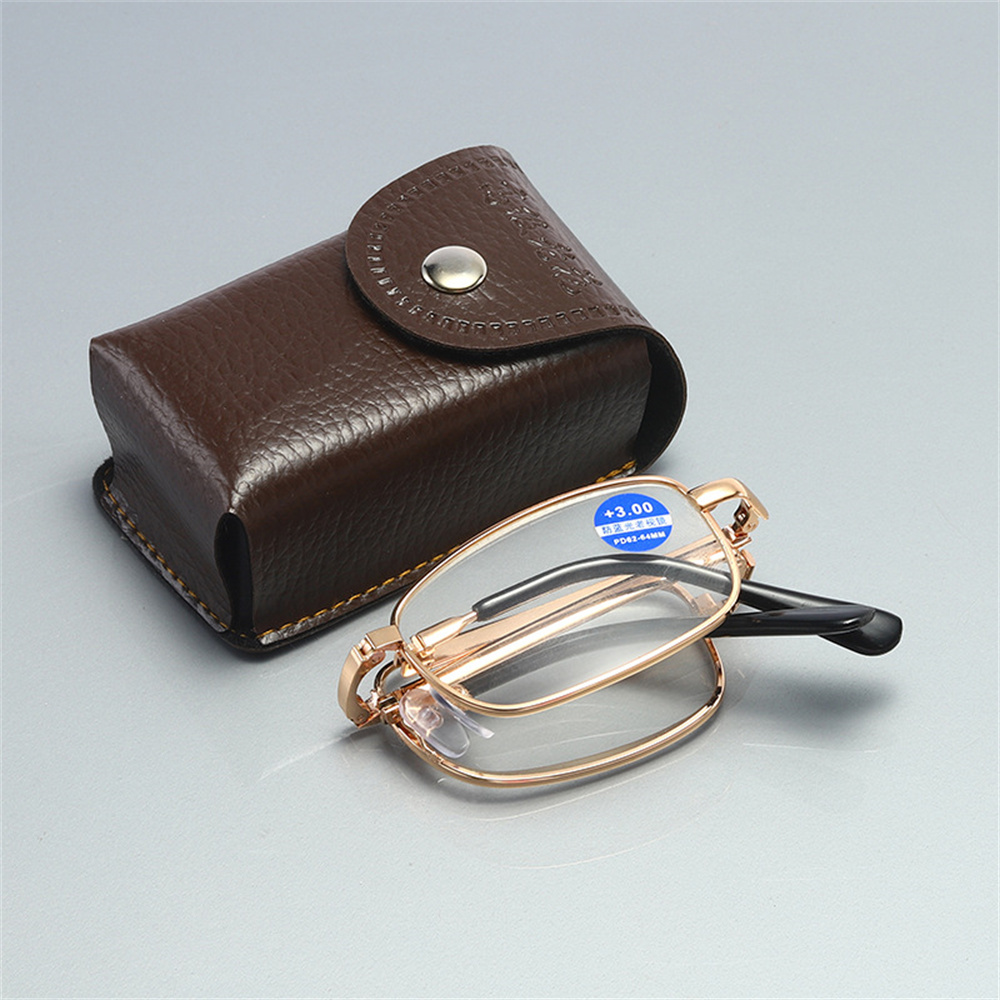 Opvouwbare Leesbril Vouwen Presbyopie Mannen Vrouwen Metalen Retro Computer Leesbril Met Case 1.0 1.5 2.0 2.5 3.0 3.5 4.0