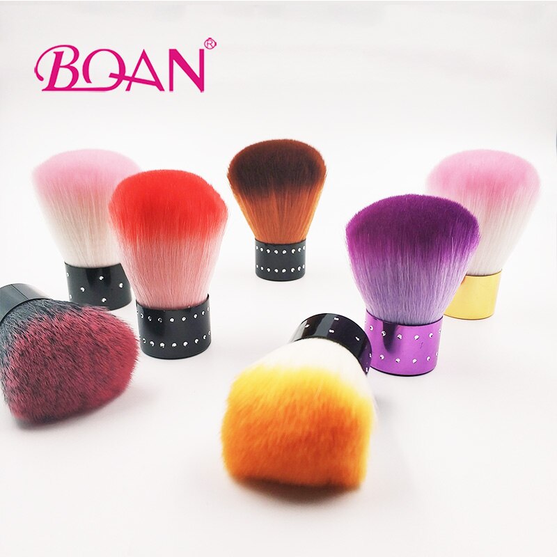 Bqan nagelverktyg borste för akryl & uv gel nail art dust clean borste manikyr pedikyr verktyg rosa gul lila röd kabuki borste