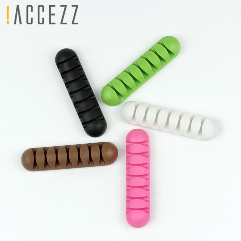 !ACCEZZ 7 Holes USB Cable Organizer Wire Winder Headphone Earphone Holder Mouse Cord Silicone Clip Phone Line Desktop Management
