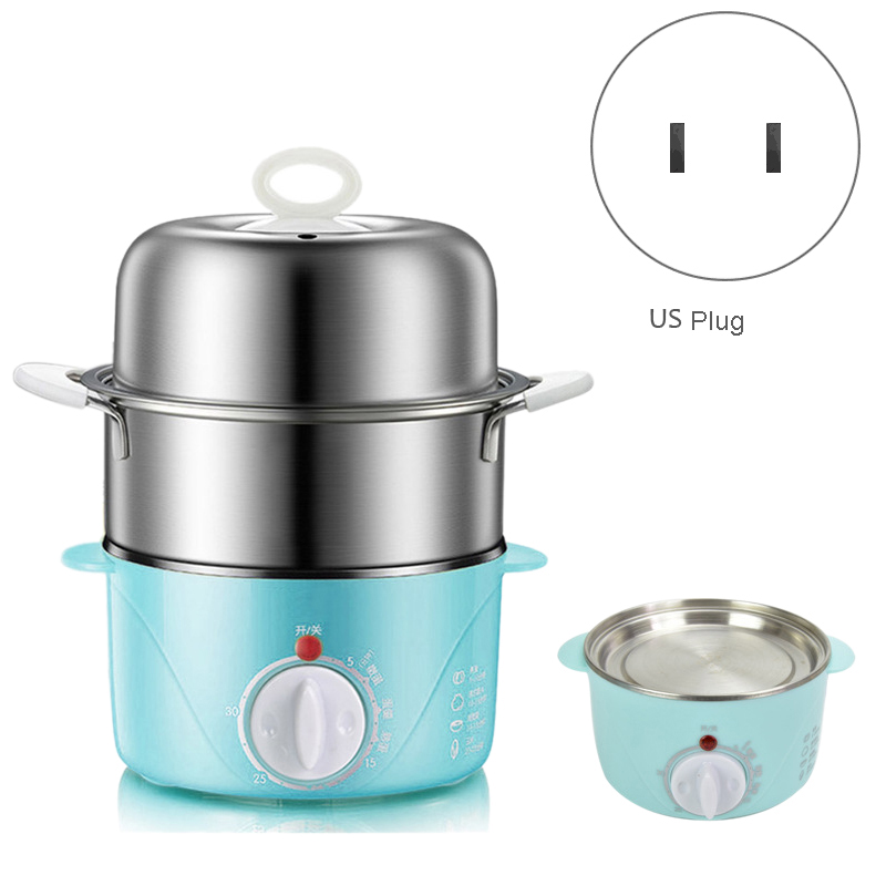 Household Double Layer Electric Egg Cooker Boiler for Up to 14 Eggs Stainless Steel Tray Pot/Cook Noodles(US Plug)