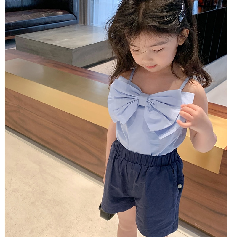 Ropa interior con lazo grande para niños, camisetas sin mangas para bebés de talla 2-8, camiseta interior encantadora, camisetas de algodón para niños