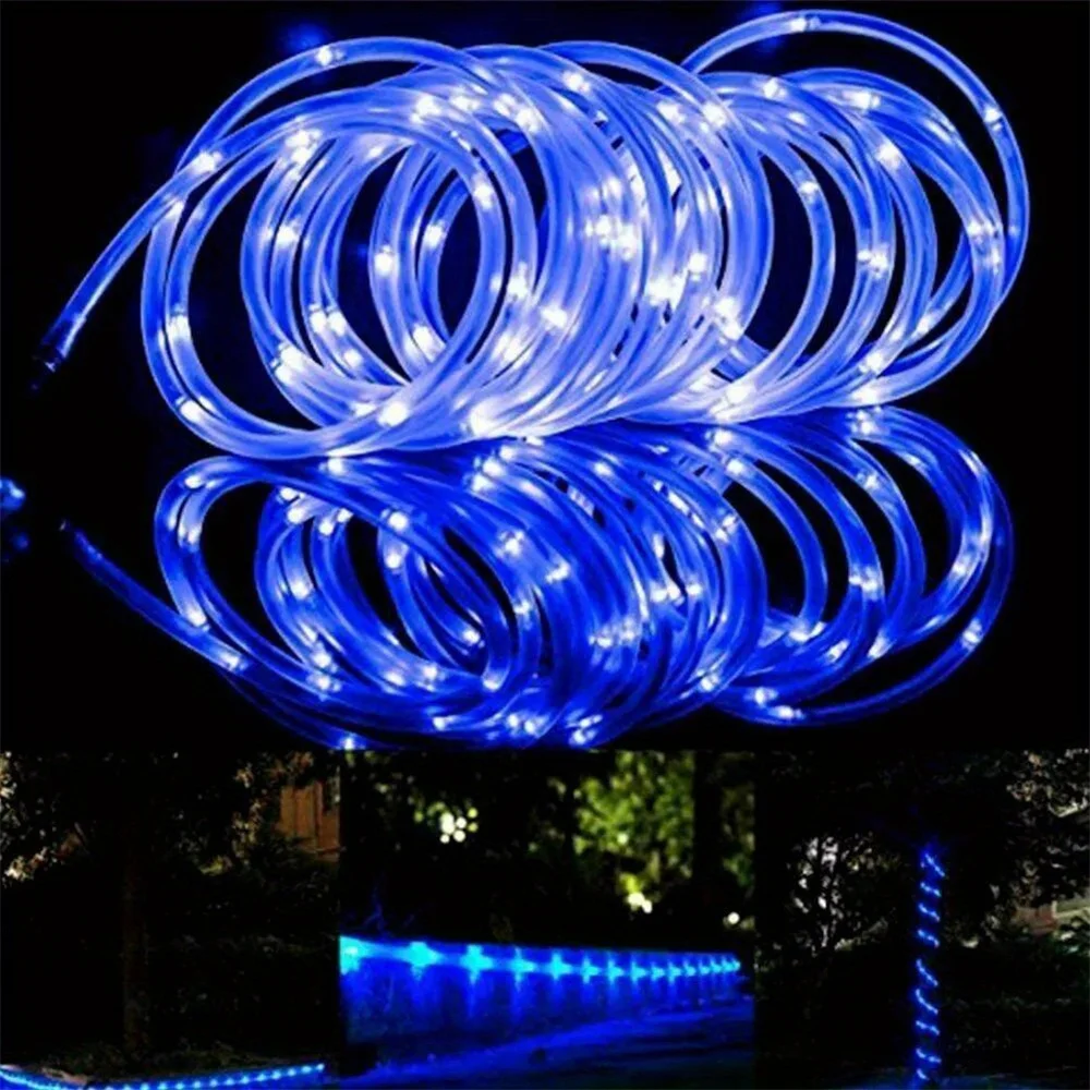 Luzes de corda solar ao ar livre azul 300 LED tubo de PVC luz de corda de fadas jardim Halloween e decorações de Natal