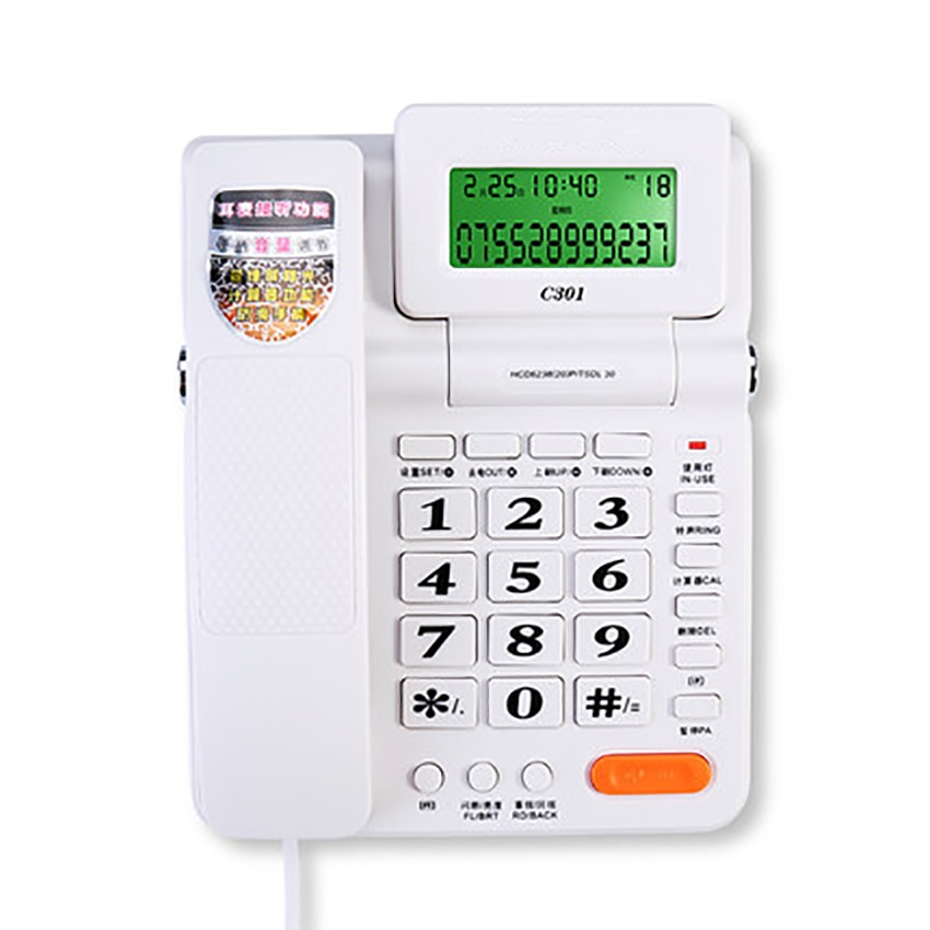 Big Button Corded Telephone Phone with Caller ID, Adjustable Volume, Calculator, Green Backlit, Dual Interface for Home Office