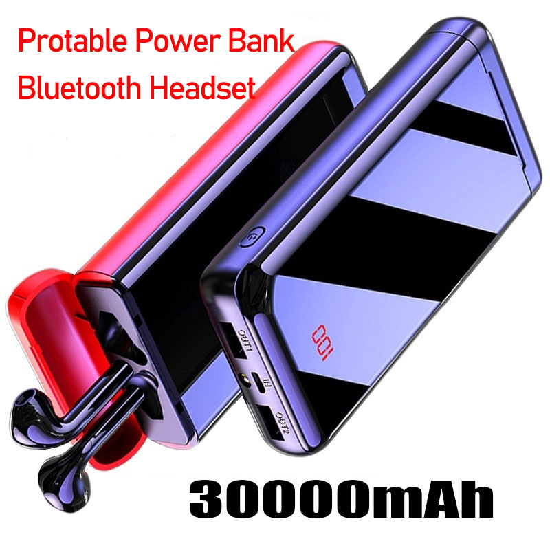 Bluetooth Headset Power Bank 30000mAh Power Externe Batterie Tragbare Schnelle Ladegerät für Alle Smartphone Iphone Ladegerät Bank