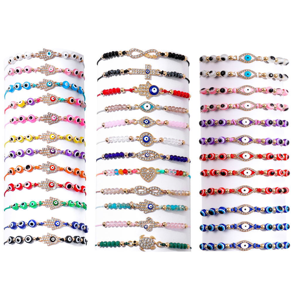 36 Stuks Evil Eye Armbanden Pack Mexican Braclets Set Ojo Armband Bescherming Amulet Enkelbanden Sieraden Cadeau Voor Vrouwen Meisjes Jongens