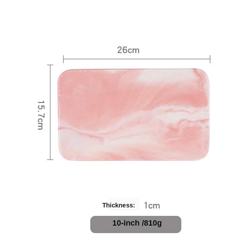 Nordic Minimalist Marble Ceramic Tray Rectangular Plate Plate Cake Sushi Plate Western Bread Flat Plate.: Pink 10 Inches