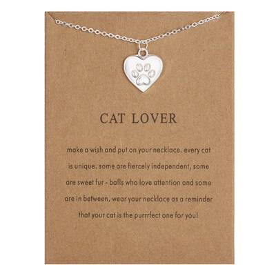 Authentieke Legering Cat Lover Papieren Kaart Animal Footprint Liefde Hart Ketting Voor Vrouwen Diy Sieraden: footprint silver