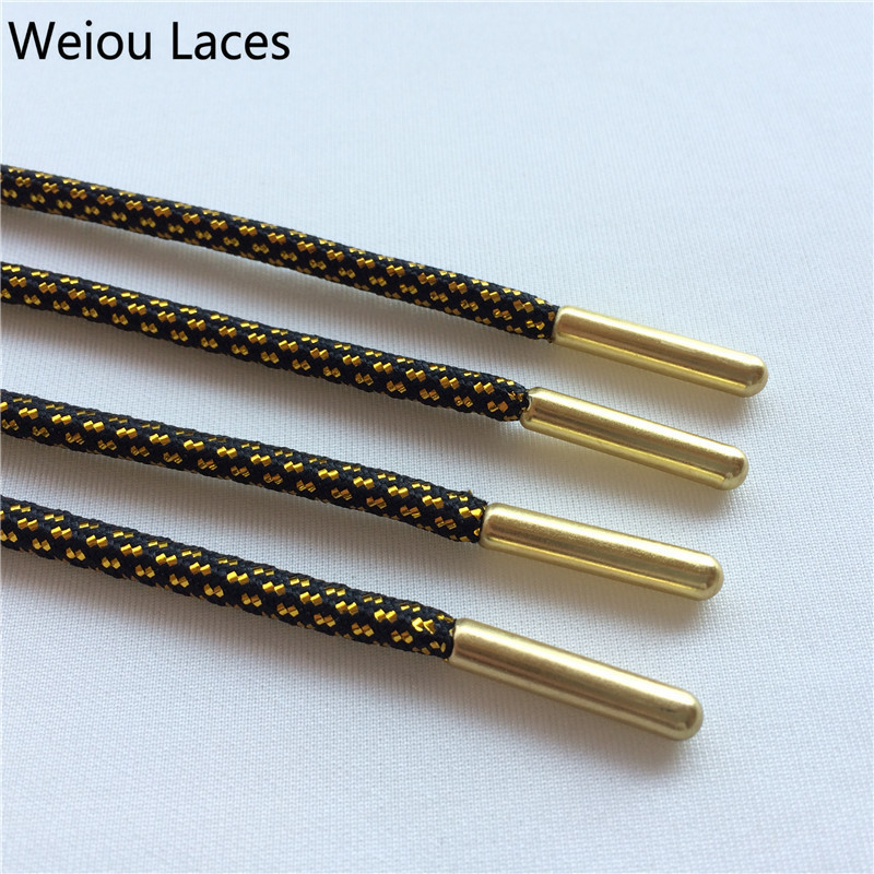 Weiou-lacets de chaussures à Grain croisé noir et or, cordes de sport pailletées, nouveauté ronde, lacets extensibles pour chaussures de sport pour baskets