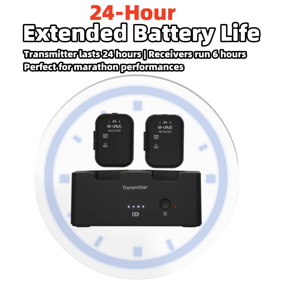 M-VAVE WP-12 Draadloos oortelefoonmonitorsysteem | 2,4 GHz 1T2R-systeem met 24 uur weergave met ultralatency | Oplaadcassette van 1800 mAh