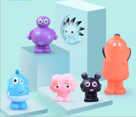 6 Stks/partij Cartoon Bad Speelgoed Zwemmen Water Speelgoed Kleurrijke Zachte Drijvende Rubber Squeeze Sound Piepende Bathing Speelgoed Voor Baby Bad speelgoed