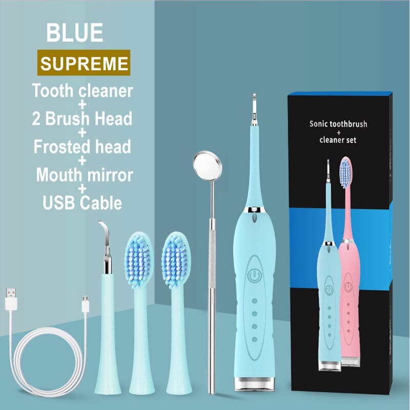 Eléctrico eliminador de sarro Tártara de blanqueamiento Dental recargable USB diente limpiador hogar portátil cálculo Dental removedor: BLUE SET 3