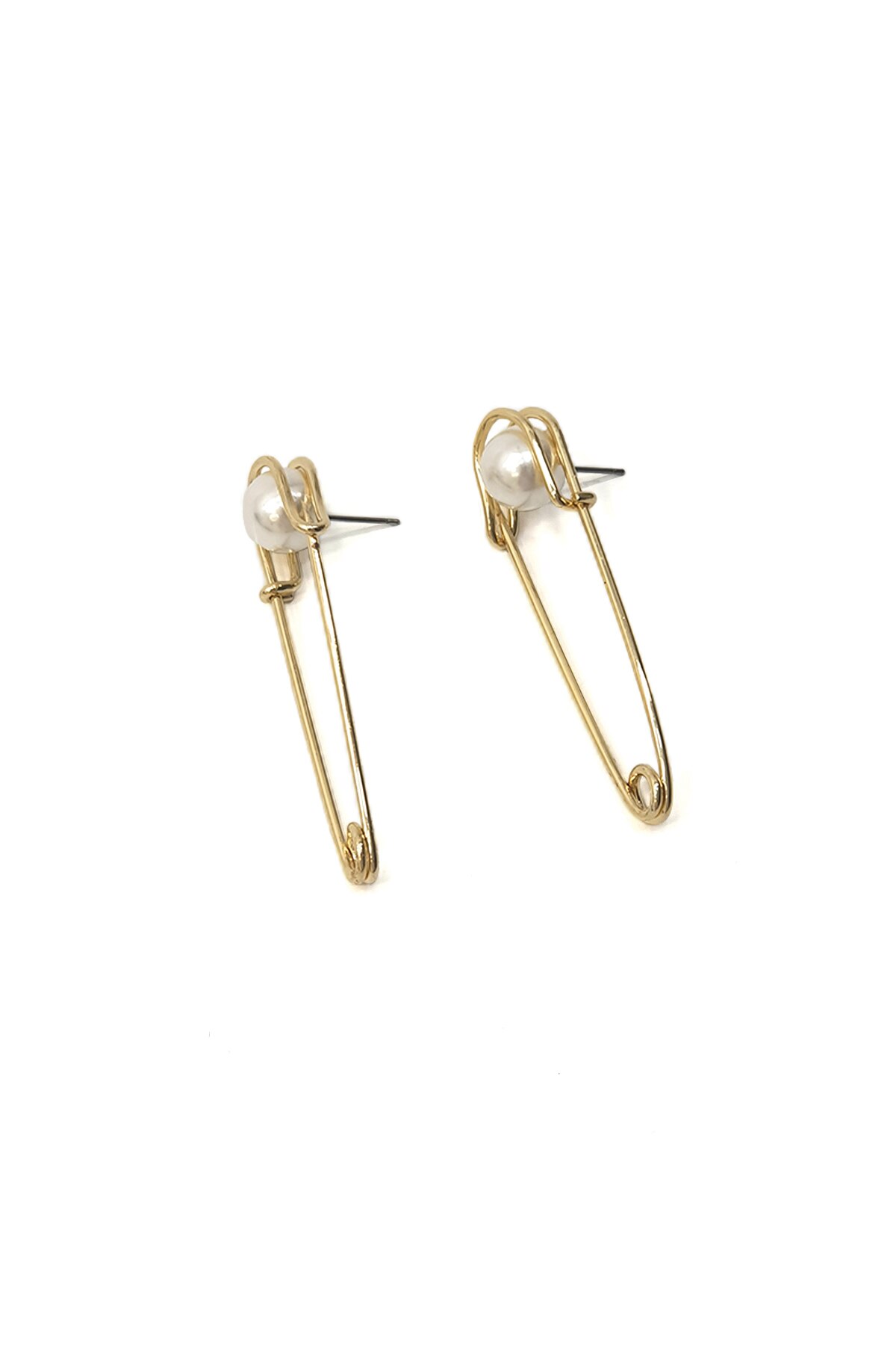 Marjin For Woman Earring Pearl Stone Safety Pin Figured Gold Colored Earring Jewelry