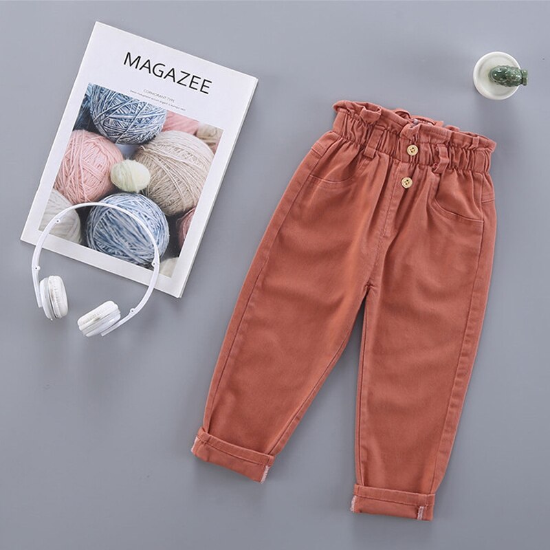 Calça infantil de cenoura, roupa infantil para o outono, calça casual de cor sólida para meninas, 2021: CZ041 orange / 2T