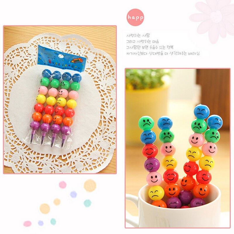 7 Colors Cute Stacker Swap Smile Face Crayons Children Drawing
