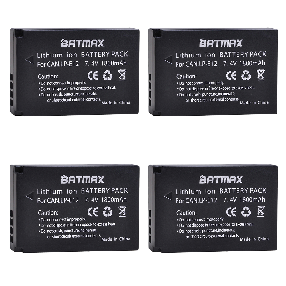 Batmax lp -e12 lpe 12 kamera batteri + lcd usb dual oplader med type c port til canon eos  m50,  eos  m100,100d kiss  x7 rebel  sl1: 4 batterier