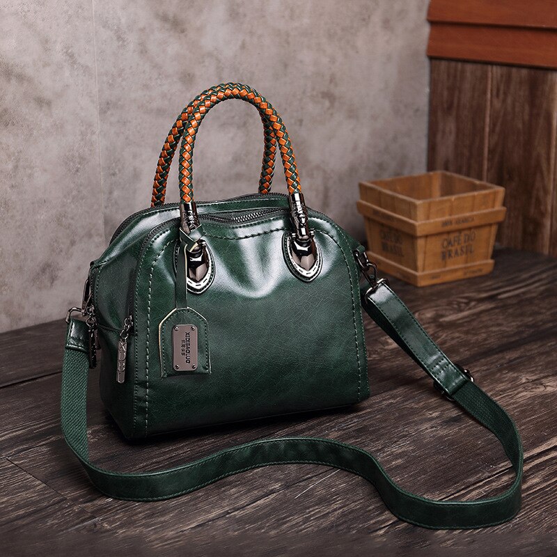 Olie Wax Lederen Hit Kleur Handtas Vrouwen Grote Capaciteit Retro Schouder Crossbody Tas Mode Vrouwelijke Tas Luxe: Green
