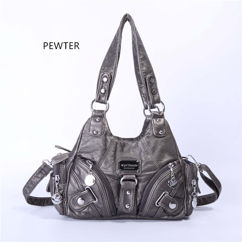 Women Vintage Purse Small Female Shoulder Bag Cute Tote Wash Faux Leather Handbag with Long Strap: pewter