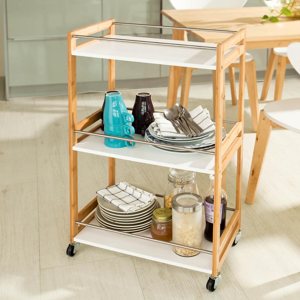 SoBuy® Carrito de server de bambú, Estanteria para nichos, Trolley de cocina, Estanterias de baño, FKW32-WN, ES