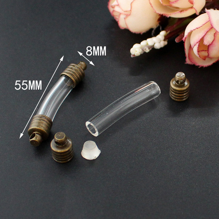8PCS 8MM Glass Tube Vial Pendant Bracelet Name on Rice DIY Bracelets Wishing Glass Bottle Jewelry Finding: SILVER PLATED