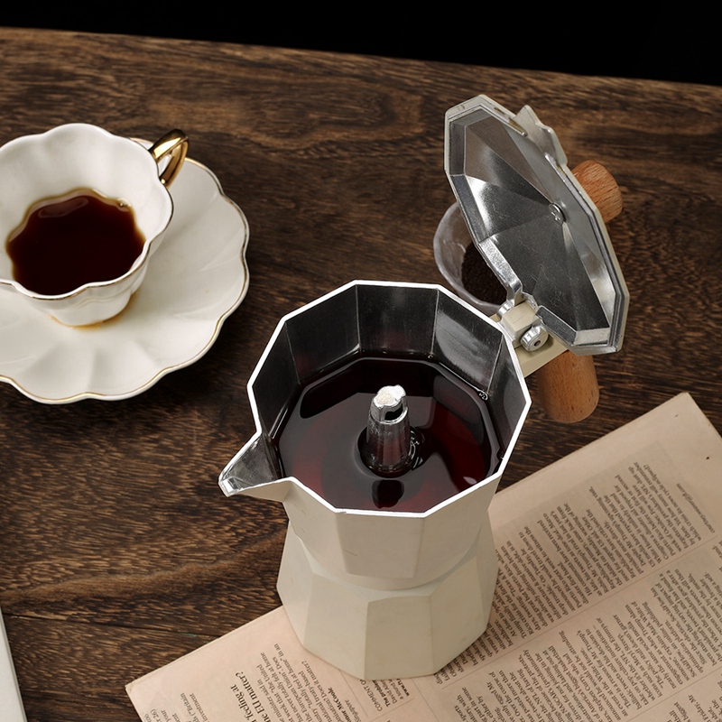 Seiko-cafetera italiana octogonal de aluminio con mango de madera, filtro de goteo hervido, utensilios de café