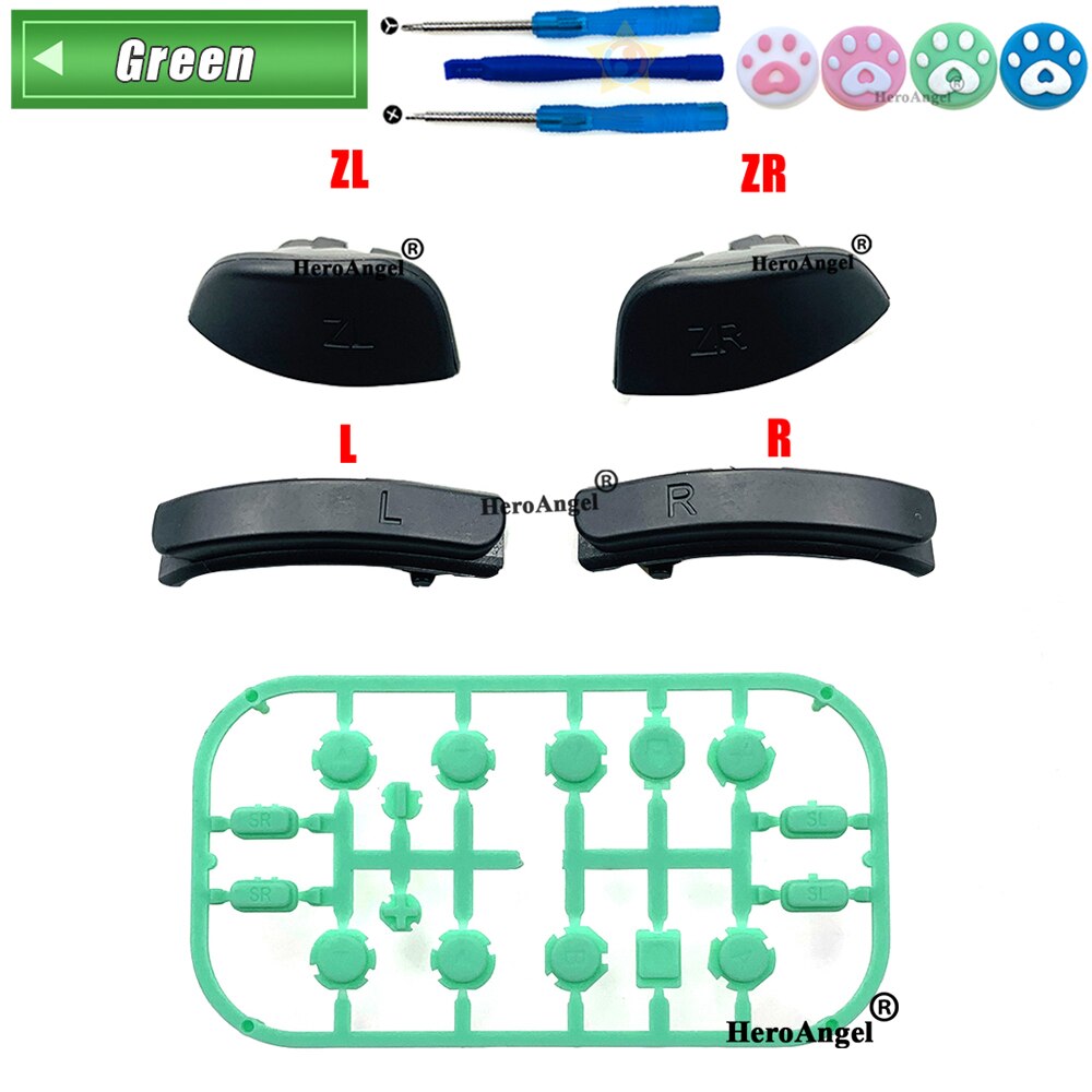 Replaceme ZL ZR L R Buttons Trigger Key Button for NS Nintendo Switch Pro Joy Con ABXY Controller Replacement Button Repair Part: Green set