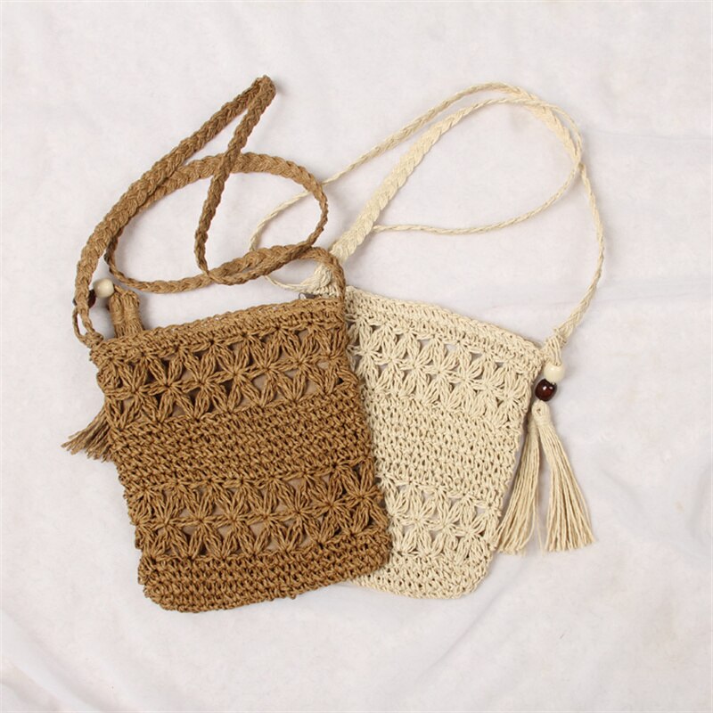 Hohle damen-umhängetasche mit quasten, gewebte schultertasche, crossbody-tasche, lässige strandtasche aus stroh für damen, bolsa feminina