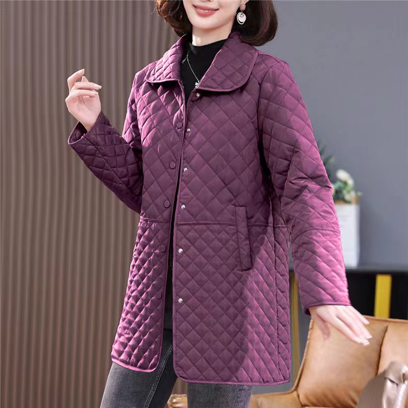Cappotto da donna in cotone ottavino sottile leggero casuale primavera autunno nuova giacca in cotone scozzese con diamanti di fascia alta 6XL capispalla femminile per il tempo libero