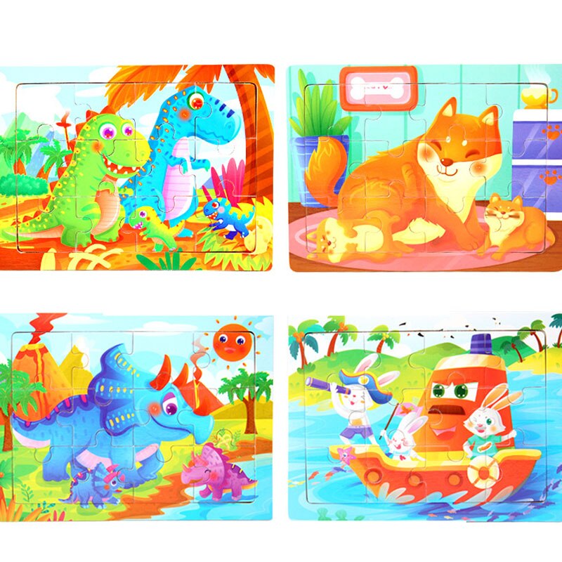 Frühe Bildung Spielzeug Puzzle 1Pcs Holz 12 Stück Baby Cartoon Tier kinder Spielzeug 15*11CM