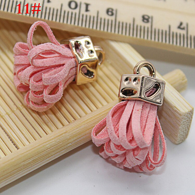 Pendentif pompon Vintage en cuir suédé de 25mm, pour bricolage, résultats de bijoux artisanaux, boucles d&#39;oreilles, accessoires, ornements porte-clés, 10 pièces/lot: Pink