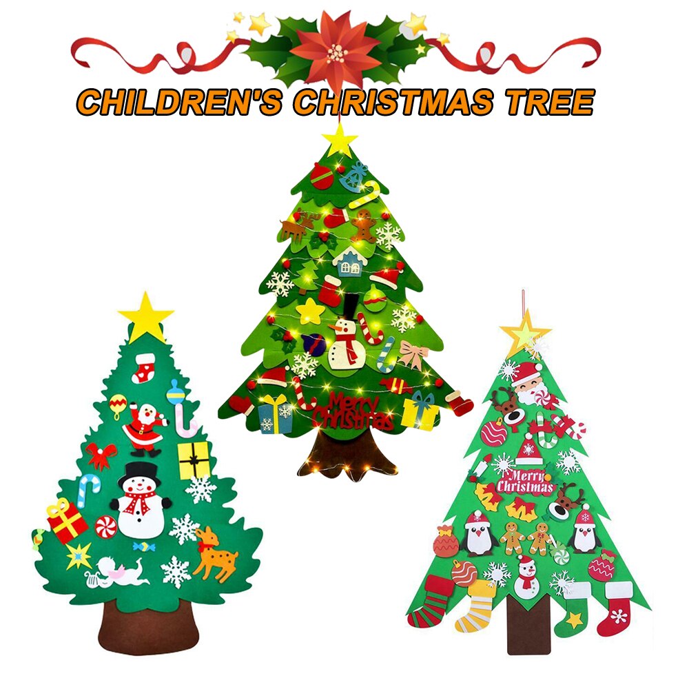 Diy Voelde Kerstboom Set Met 30 Stuks Verwijderbare Ornamenten Vilt Xmas Jaar Kinderen Speelgoed Navidad Thuis Room Decor