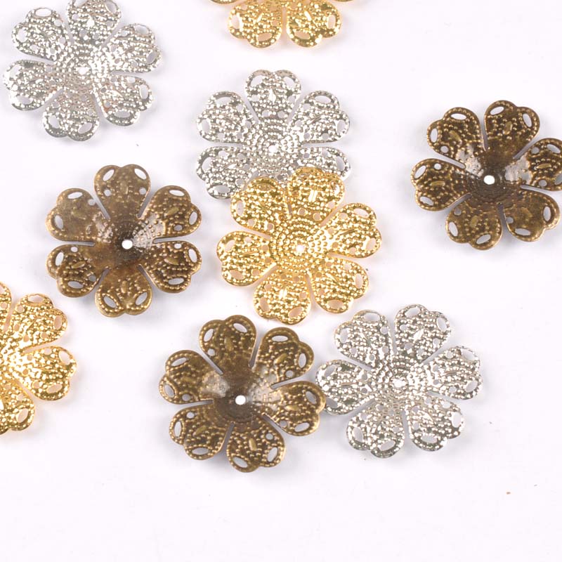 20 stk vintage blomsterkonnektorer filigranindpakning diy smykker fund guld / sølv / bronze metal håndværk boligindretning ykl 0762-8