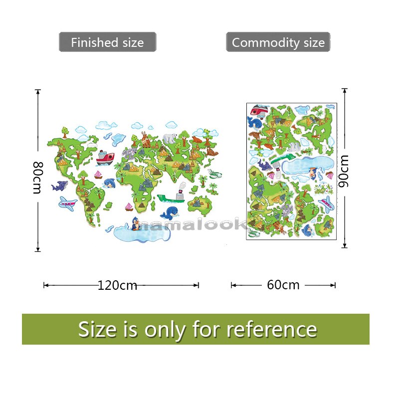 7 Kinds Large World Map Wall Stickers Cartoon Map Home Decor for Kids Room Vinyl DIY Wall Decals Travel round The World Sticker: D