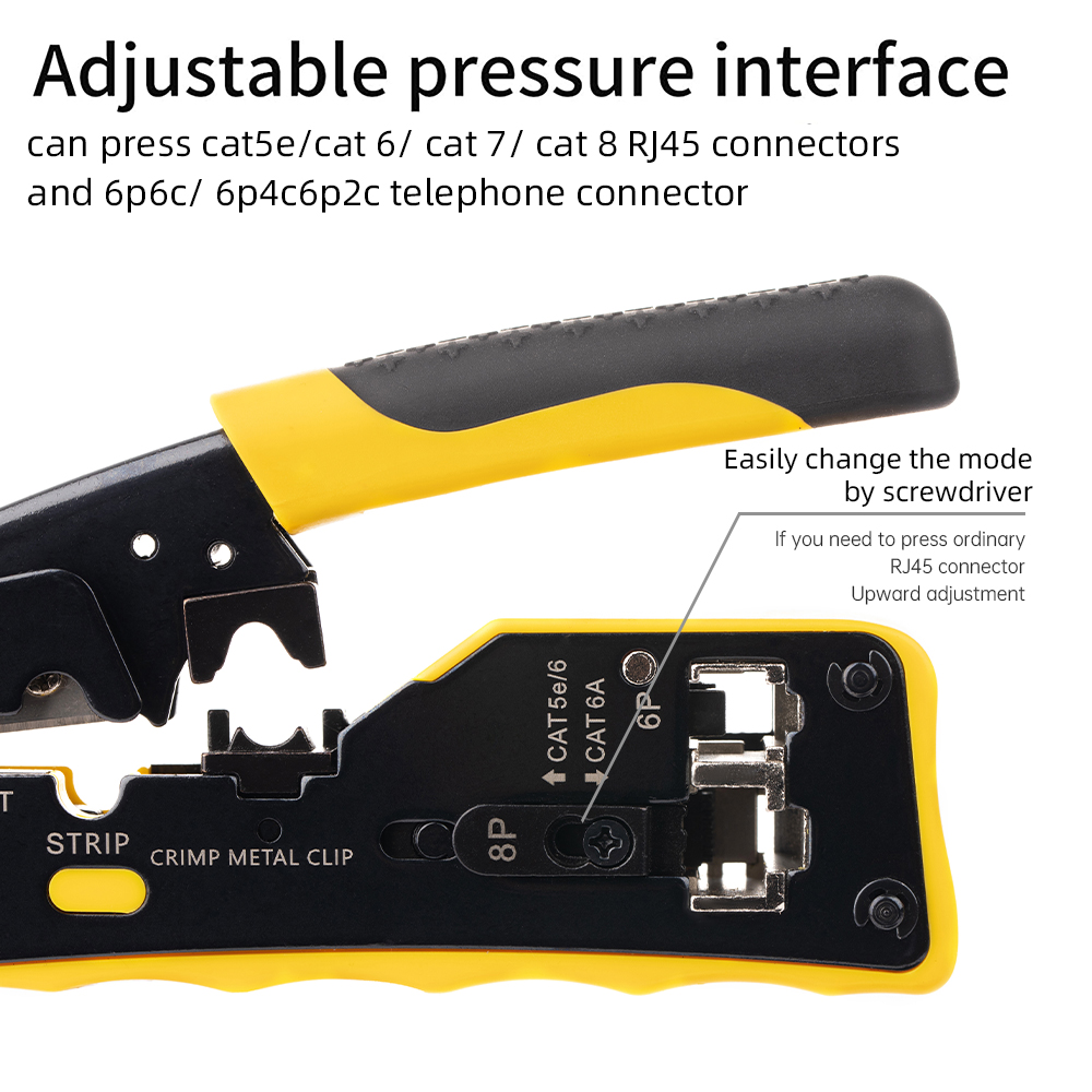 Zoerax Gereedschap Ratel Modulaire Data Kabel Crimper/Draad Stripper/Cutter Voor CAT5e CAT6 CAT6A/7, RJ45 Pass-Thru Connector