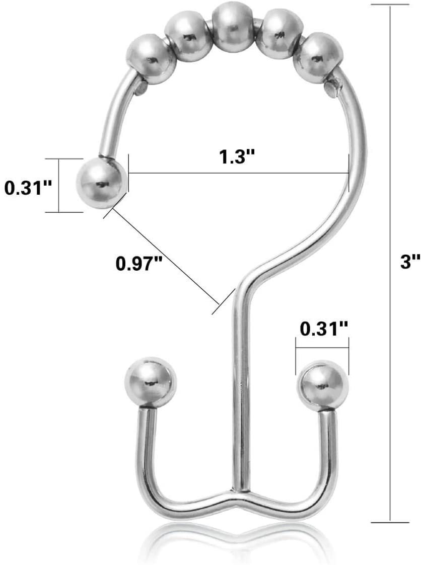 Duschdraperiringar metall dubbelglidrullar duschkrokar för badrum duschdraperistänger gardiner, set  of 6,  krom