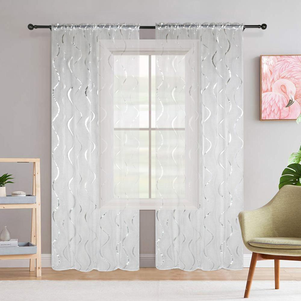 Wave Stripe Transparent Curtain Window Living Room Drape Tulle Decor