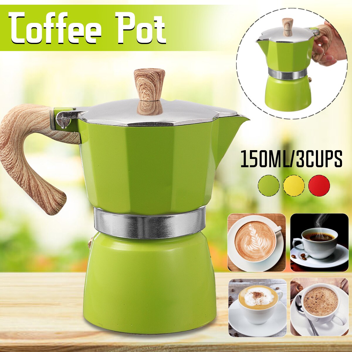 3 kuppia 150ml/300ml mocha latte -kahvinkeitin italialainen moka espresso -alumiinimuki kahdeksankulmainen perkolaattoripannu liesi kahvinkeitin