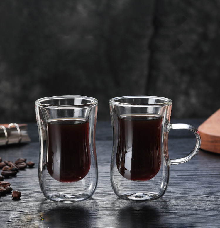 Gennemsigtige drinkware kaffekopper te sæt krus øl drink kontor krus dobbelt glas kop enkel stil