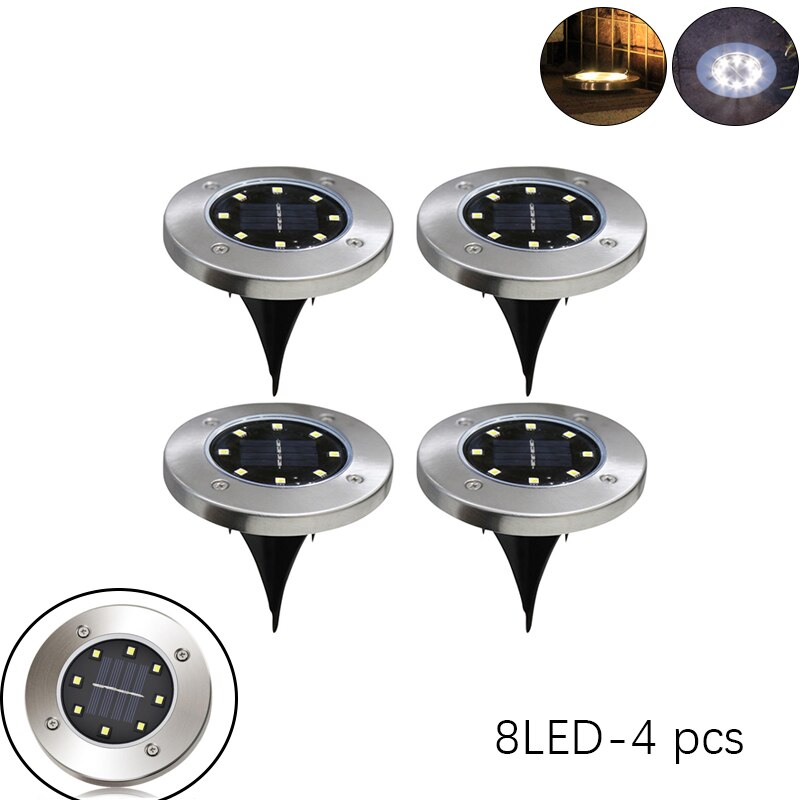 Outdoor Solar Powered Ground Light Waterproof Garden Pathway Deck Lights With 8/12/20 LED Lamp for Home Yard Driveway Lawn Road: 8LED 4pcs / White light