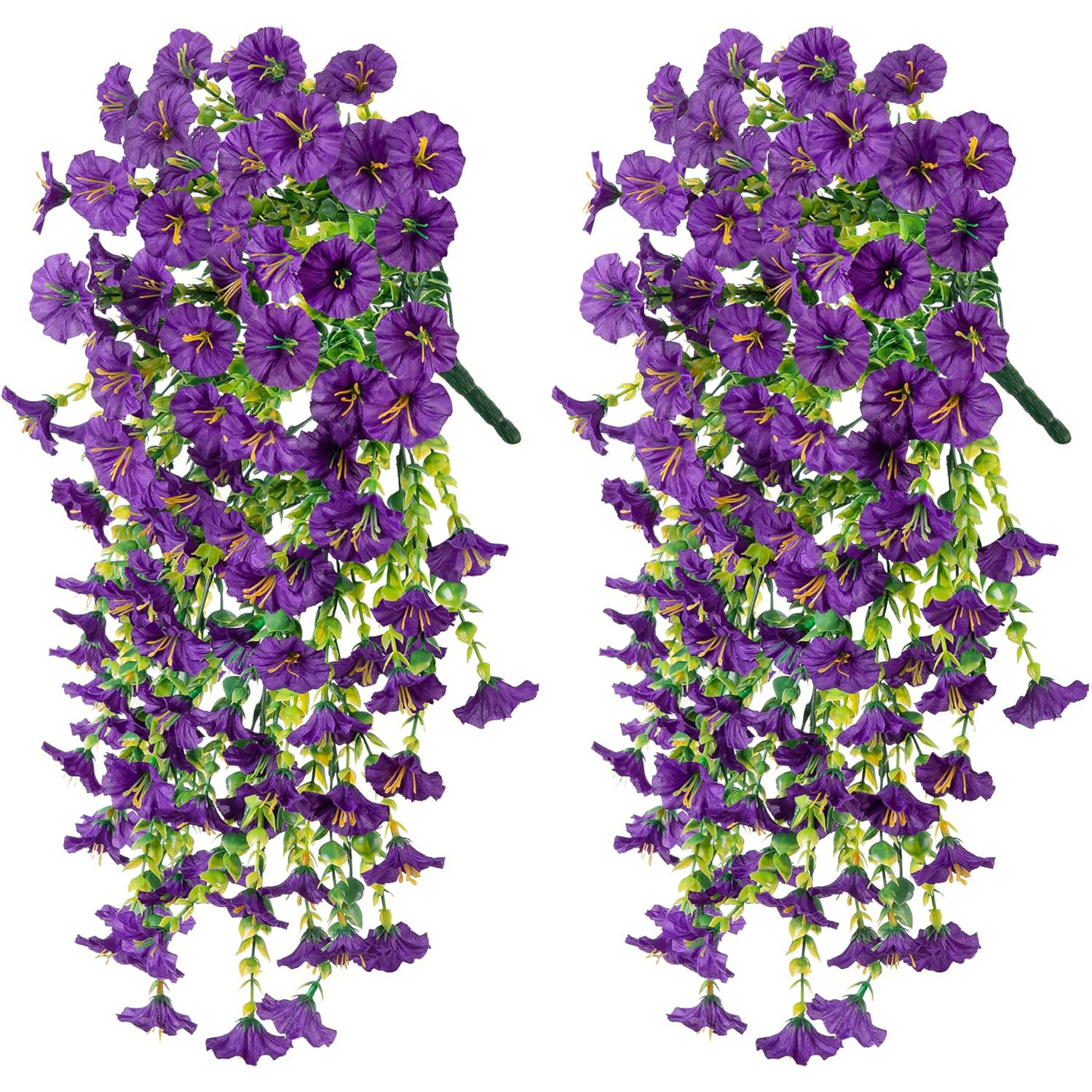 1/2 stuks kunstmatige hangende bloemen, paarse windbloemen van imitatiezijde met lange ranken, uv-bestendig, voor huis, tuin en balkondecoratie.