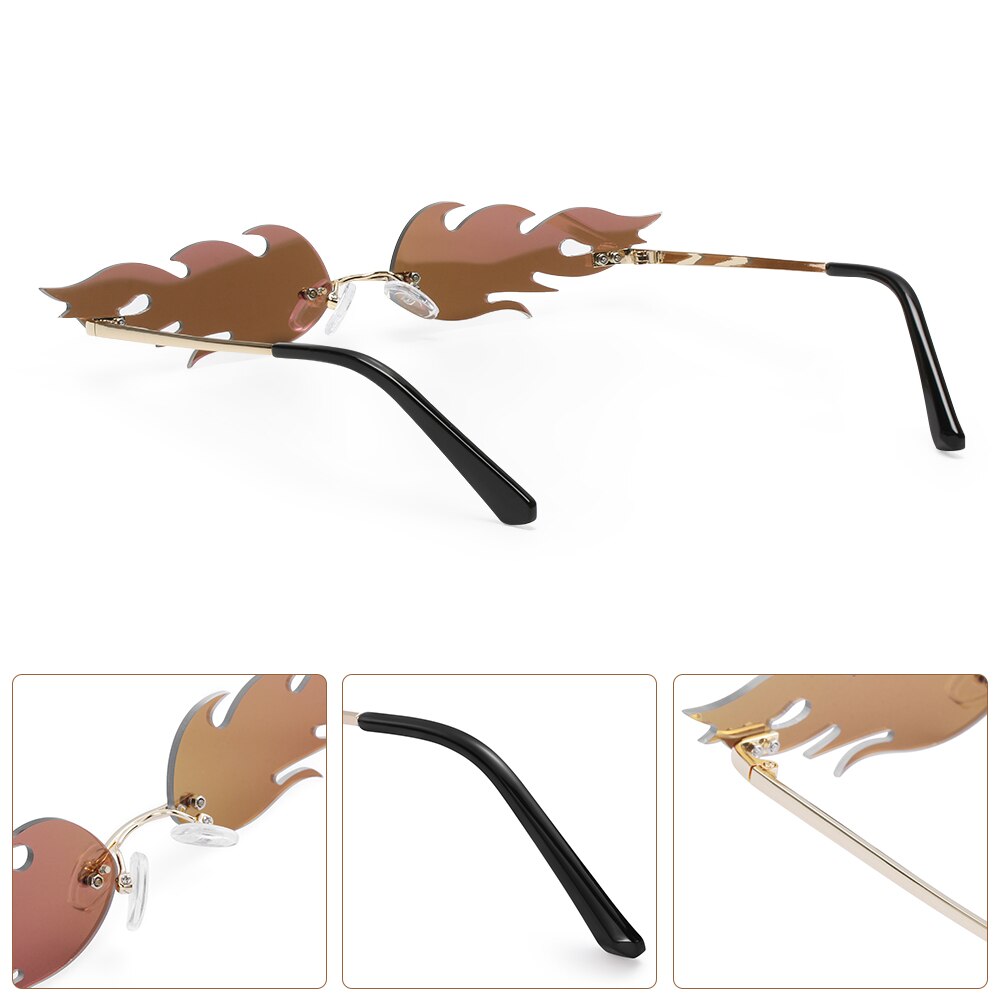 Nowy ogień płomień okulary mężczyźni kobiety Rimless Wave UV 400 luksusowe trendy Streetwear kolarstwo akcesoria zewnętrzne