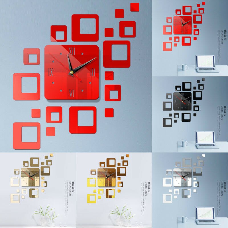 Large Acrylic Wall Clock Big Watch Decal Removable 3D Stickers Roman Numerals DIY Wall Modern Home Office Decor