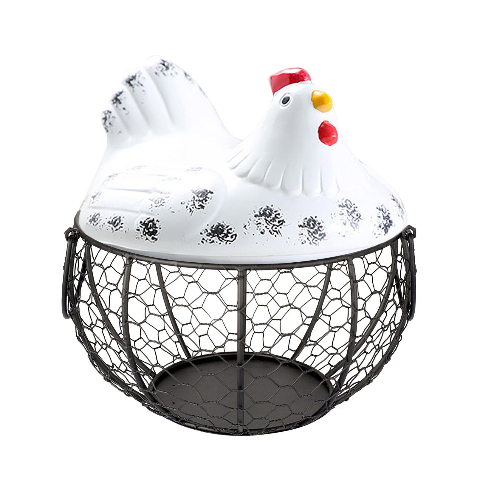 Ceramic Egg Holder Chicken Wire Egg Basket Fruit Basket Collection Ceramic Hen Oraments Decoration Kitchen Storage #T2G: WH