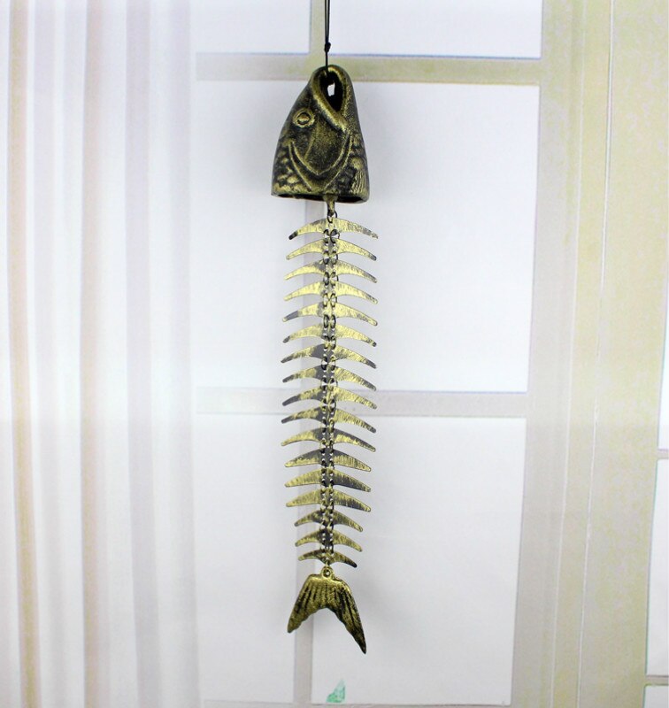 Rustic Decorative Cast Iron Bone Fish Outdoor Chime Hanging Decor Patio Garden Balcony